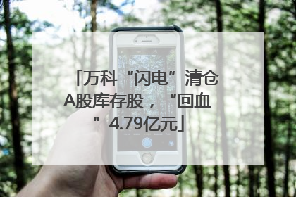 万科“闪电”清仓A股库存股，“回血”4.79亿元
